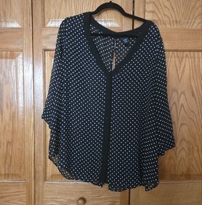 Torrid Sheer Black and White Polka Dot Open Back Plus Top